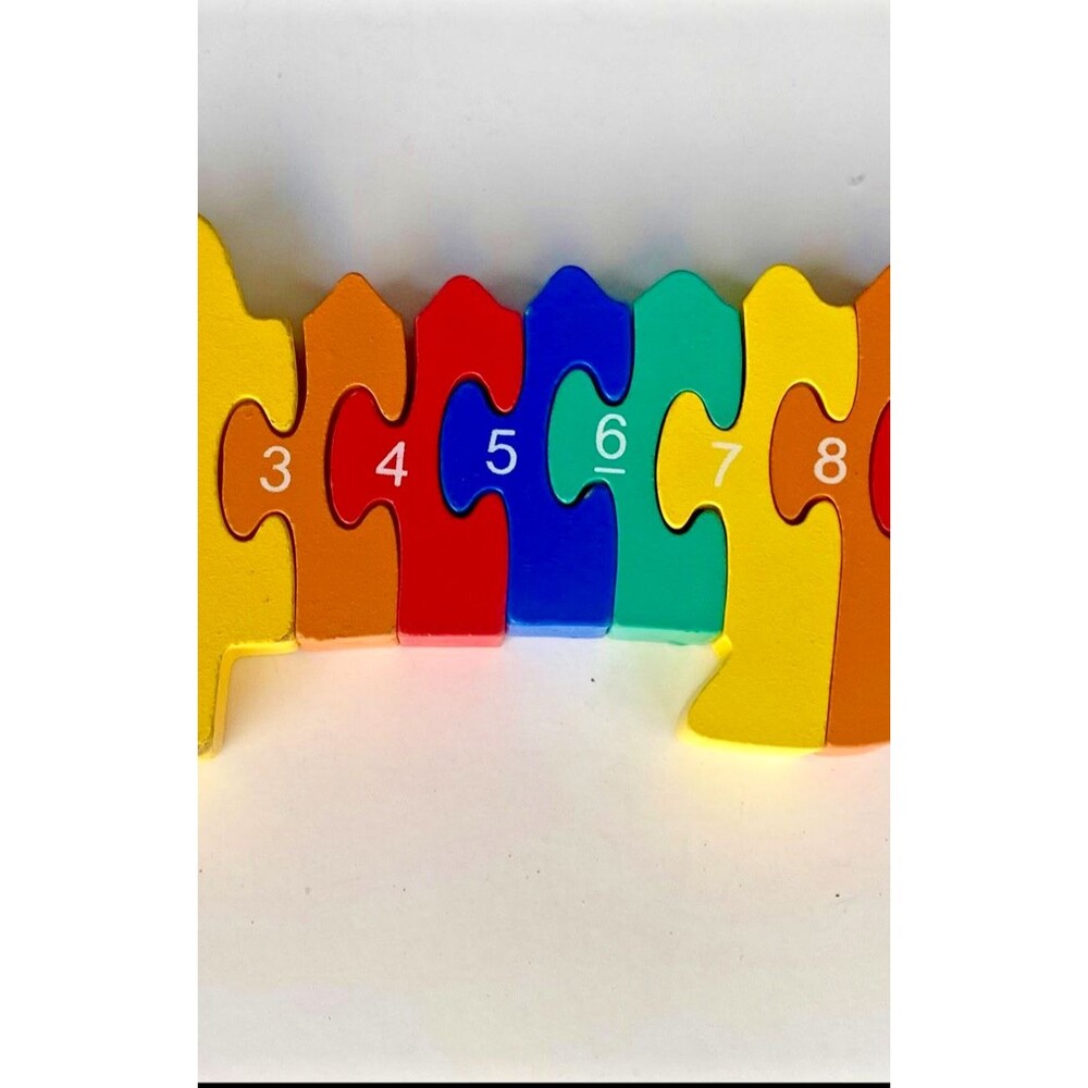 Crocodile Number Puzzle - 10 Piece Wooden Animal Shaped Puzzle, Colorful Learn